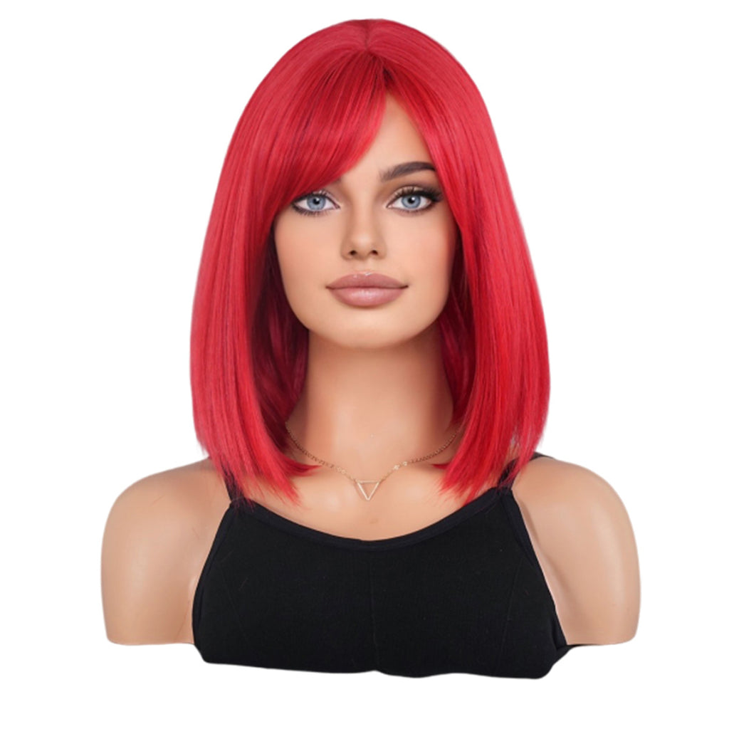 White Smoke Red Bob Short Wig - Halloween Collection (Side Part Street Style) (FEVERCOS)