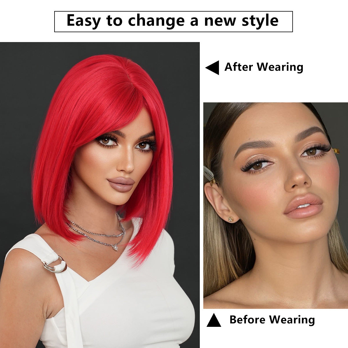 White Smoke Red Bob Short Wig - Halloween Collection (Side Part Street Style) (FEVERCOS)