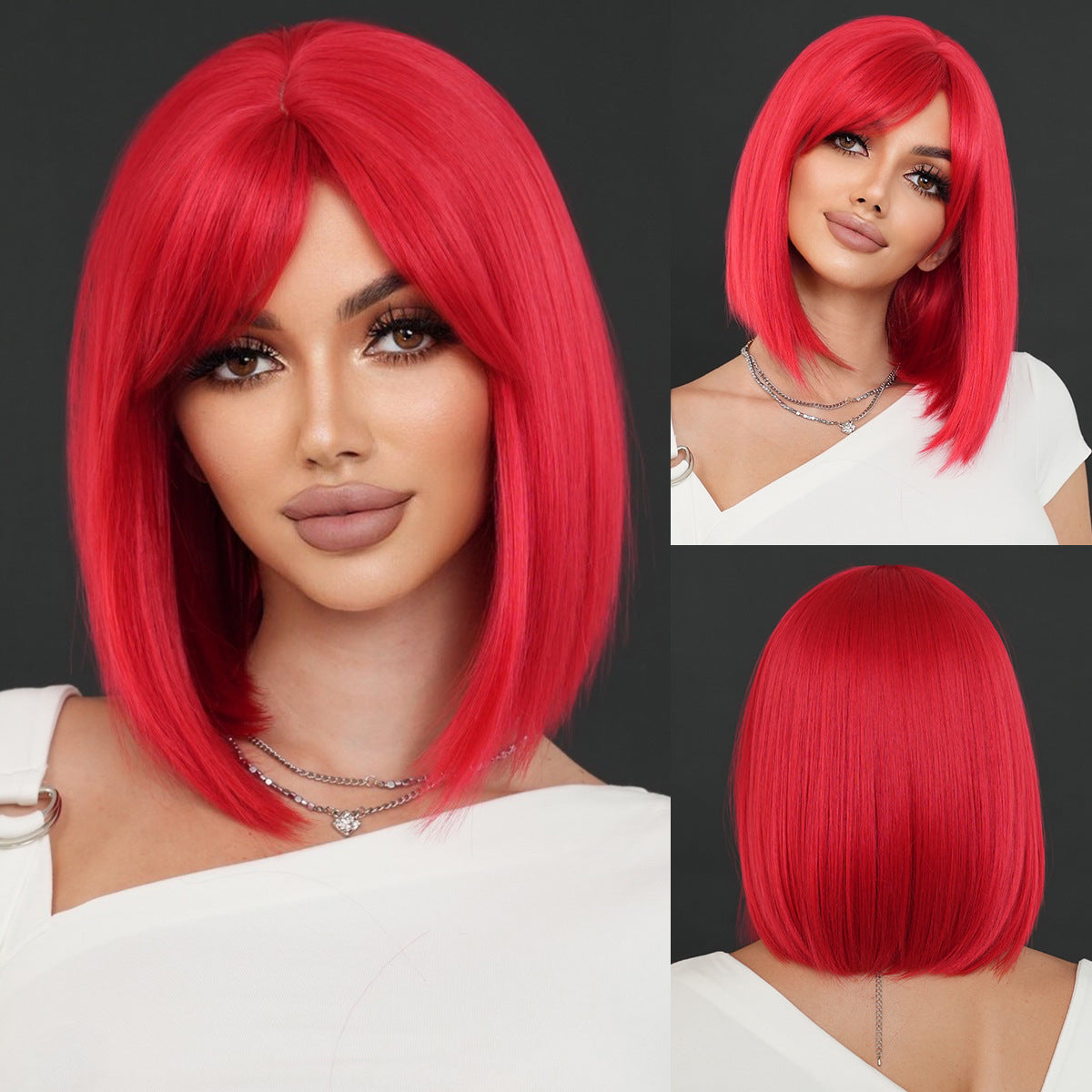 Lavender Red Bob Short Wig - Halloween Collection (Side Part Street Style) (FEVERCOS)