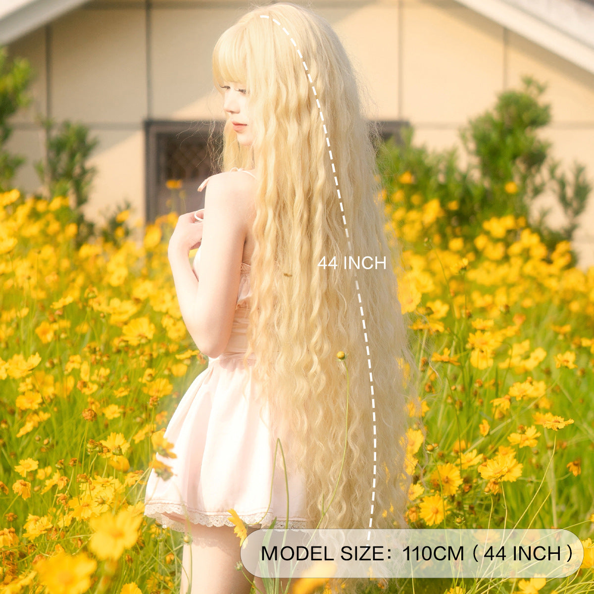 Navajo White Cute Light Blonde Wool Curl Wig - Lolita Fashion (Super Long Bangs) (FEVERCOS)