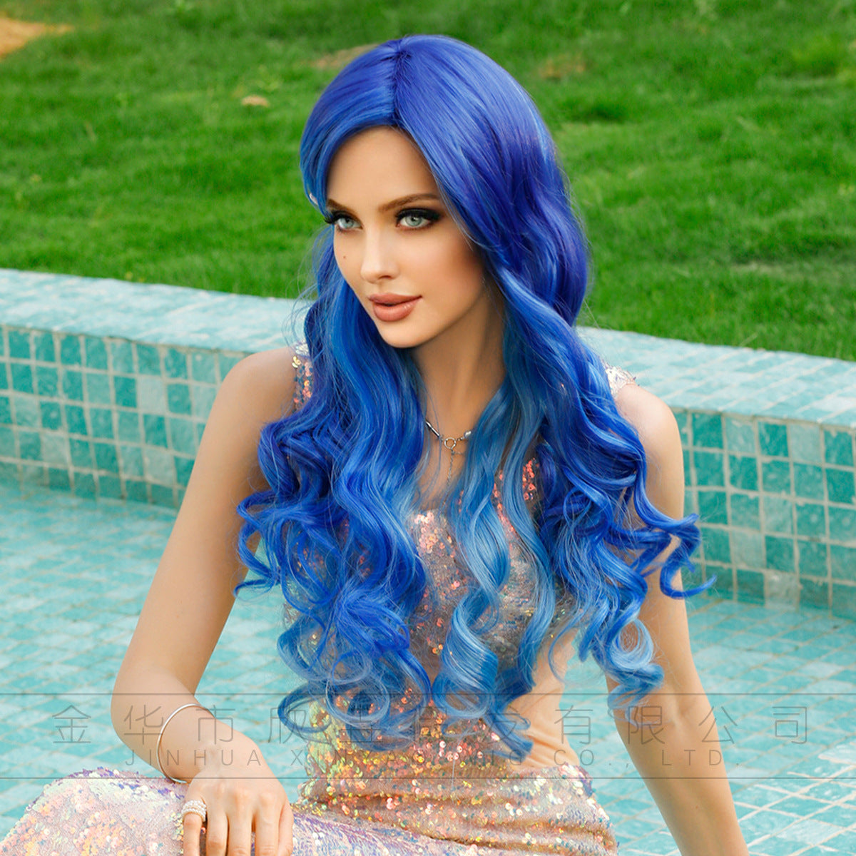 Forest Green Fantasy Mermaid Cosplay Wig - Ocean Collection (Ice Blue Gradient Wavy) (FEVERCOS)