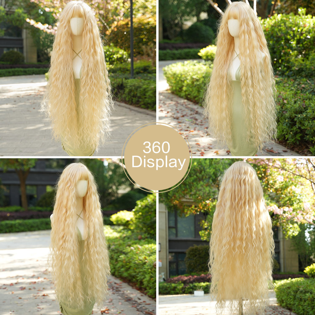 Tan Cute Light Blonde Wool Curl Wig - Lolita Fashion (Super Long Bangs) (FEVERCOS)