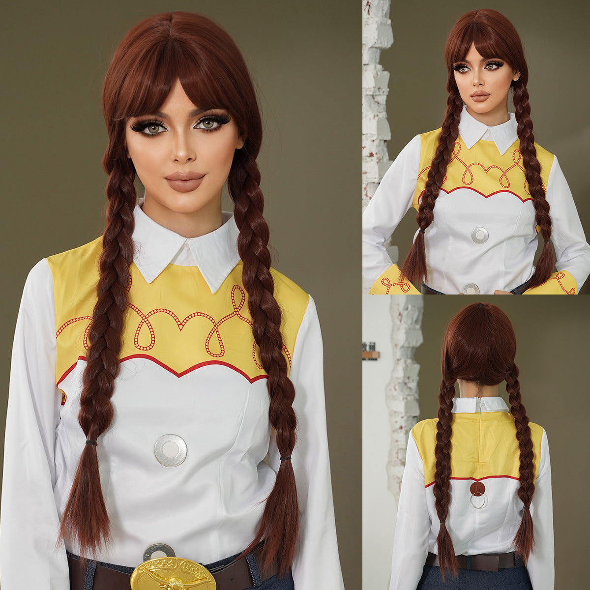 Dark Olive Green Jessie Cosplay Wig - Toy Story 2 (Red Braided Cowgirl) (FEVERCOS)