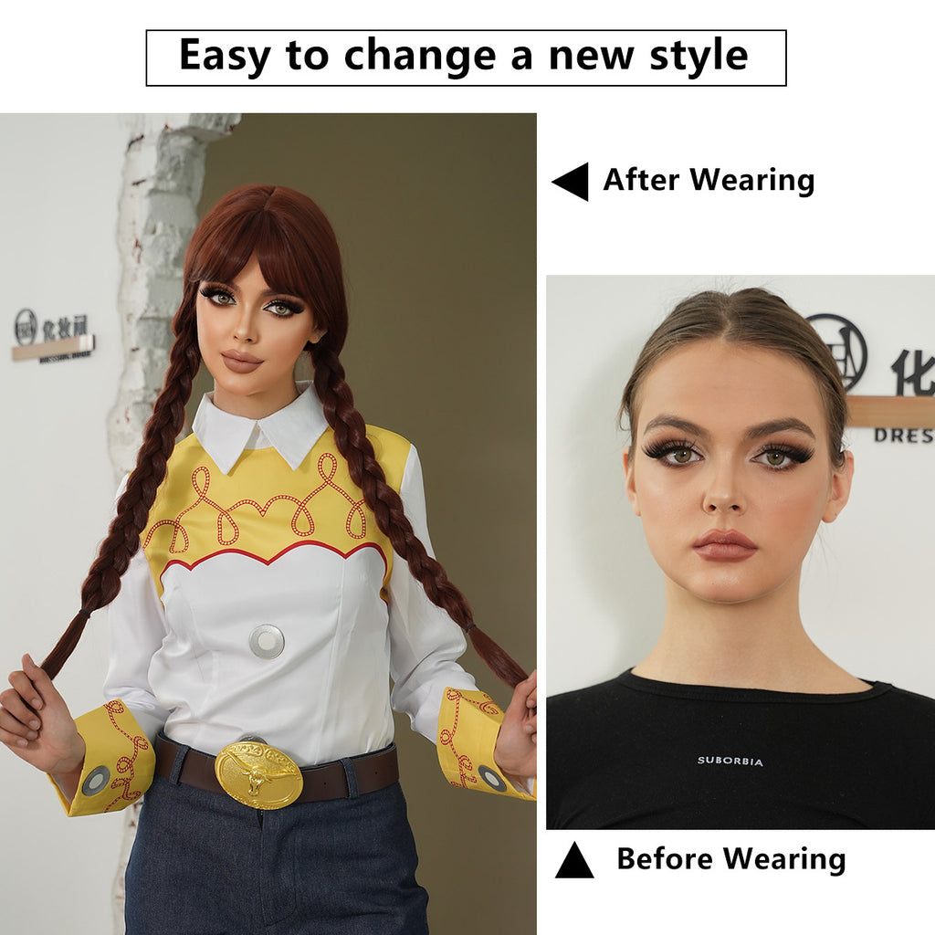 White Smoke Jessie Cosplay Wig - Toy Story 2 (Red Braided Cowgirl) (FEVERCOS)