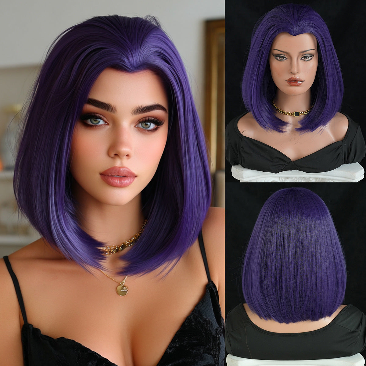 Black Raven Cosplay Wig - Teen Titans (Purple Short Straight) (FEVERCOS)