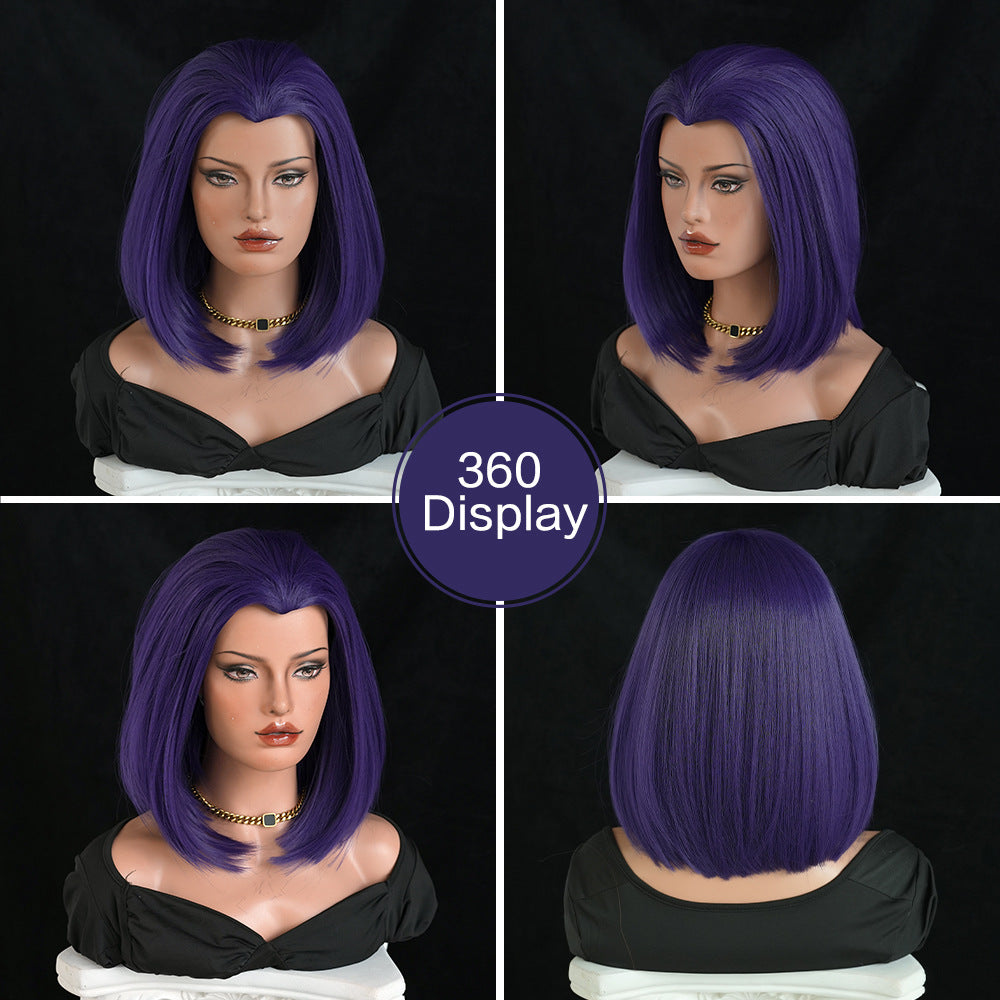Black Raven Cosplay Wig - Teen Titans (Purple Short Straight) (FEVERCOS)