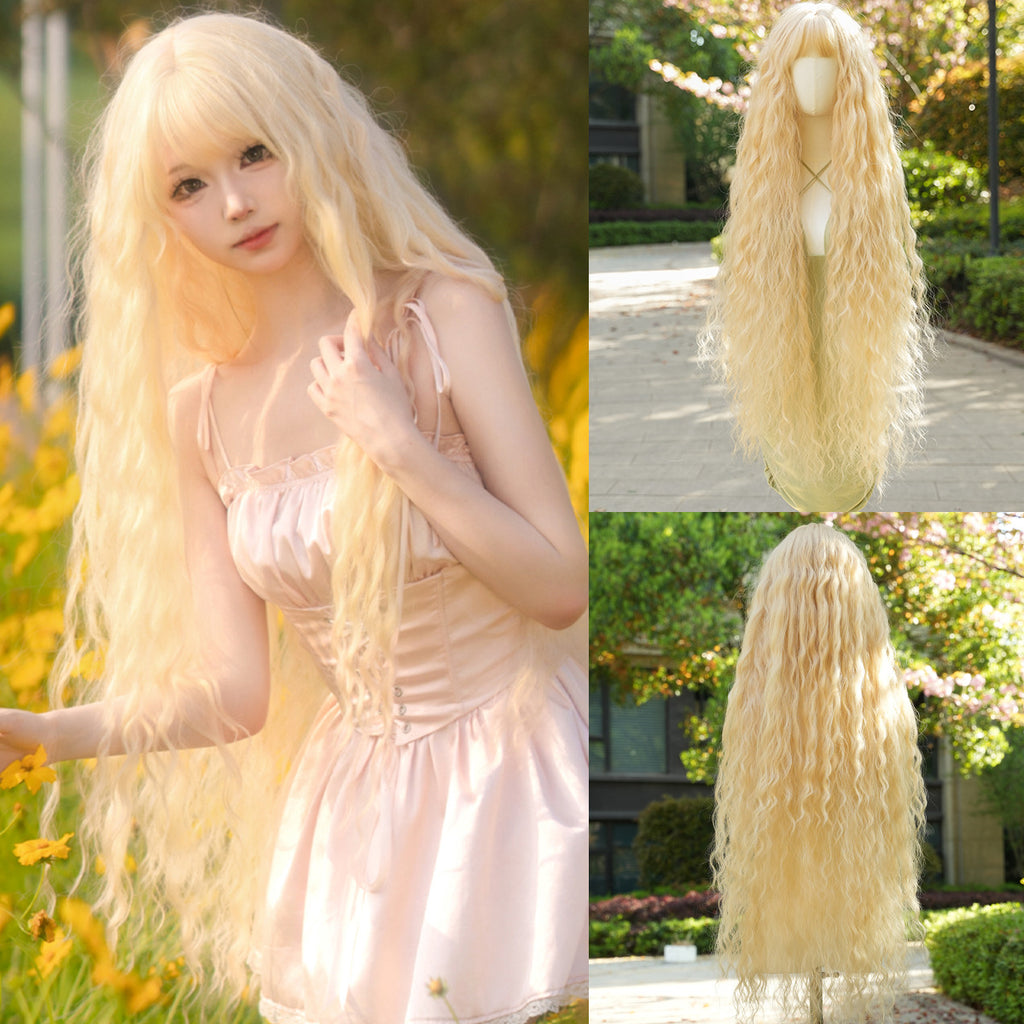 Navajo White Cute Light Blonde Wool Curl Wig - Lolita Fashion (Super Long Bangs) (FEVERCOS)