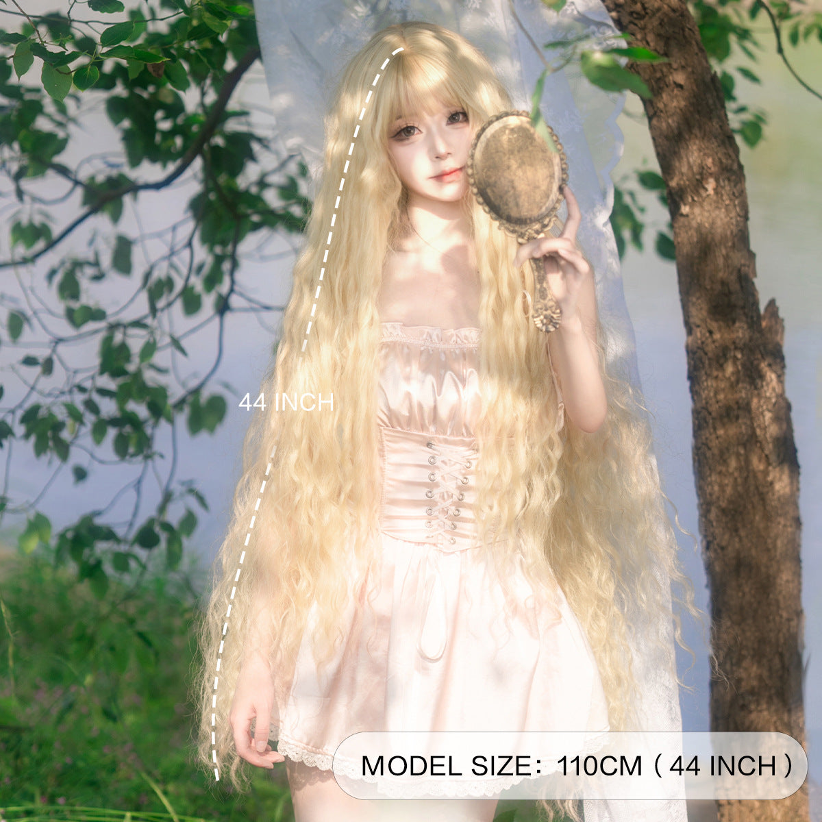 Seashell Cute Light Blonde Wool Curl Wig - Lolita Fashion (Super Long Bangs) (FEVERCOS)
