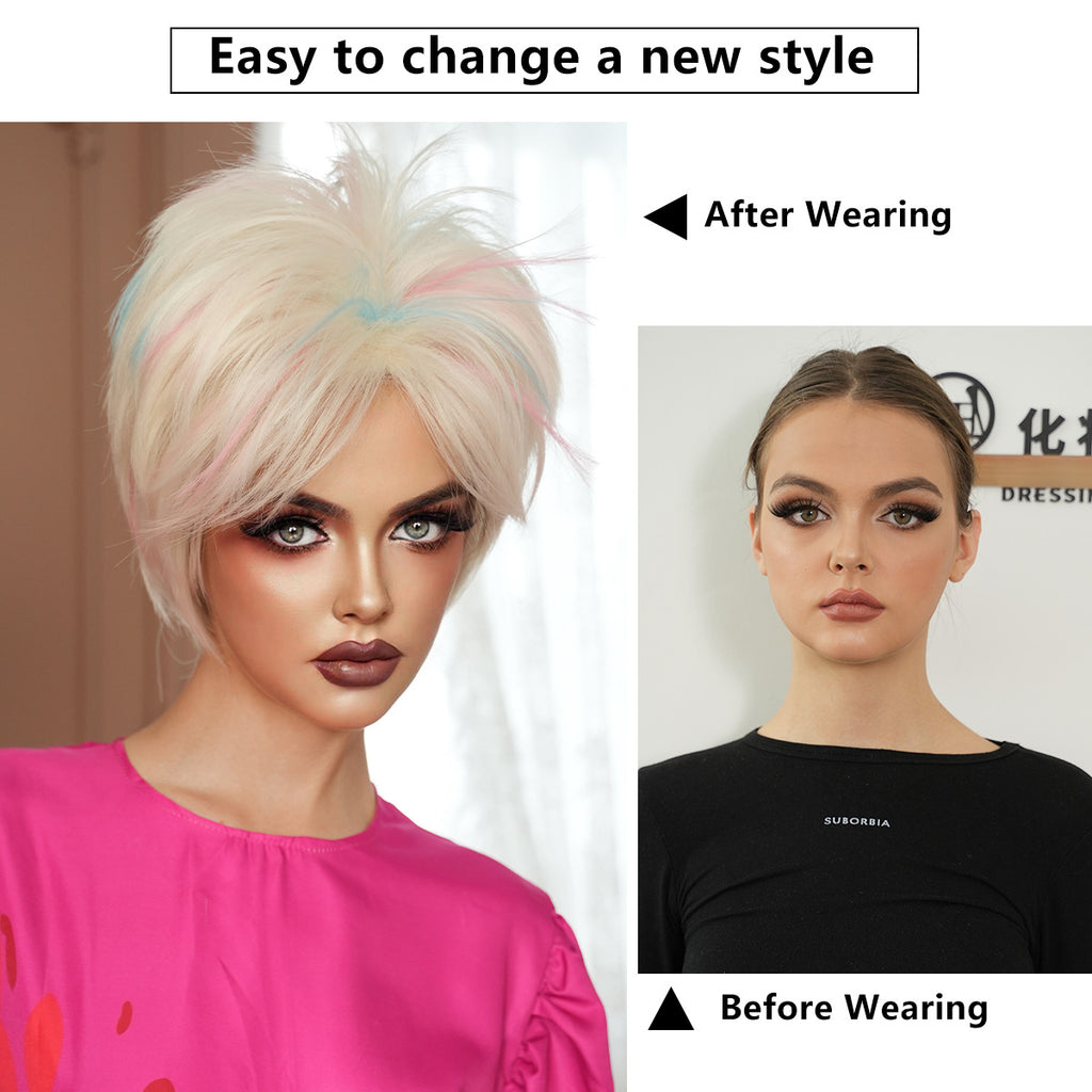 White Smoke Weird Barbie Cosplay Wig - Movie Collection (Messy Choppy Blonde) (FEVERCOS)
