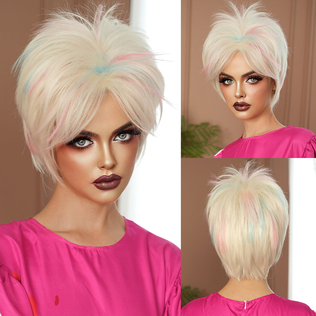 White Smoke Weird Barbie Cosplay Wig - Movie Collection (Messy Choppy Blonde) (FEVERCOS)