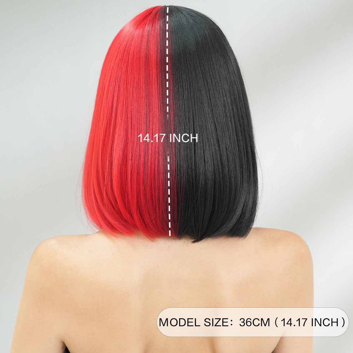 Light Gray Split Color Bob Wig - Halloween Collection (Half Black Red Bangs) (FEVERCOS)