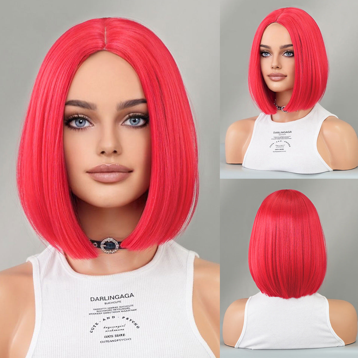 Lavender Vibrant Red Short Wig - Halloween Collection (Middle Part Straight) (FEVERCOS)