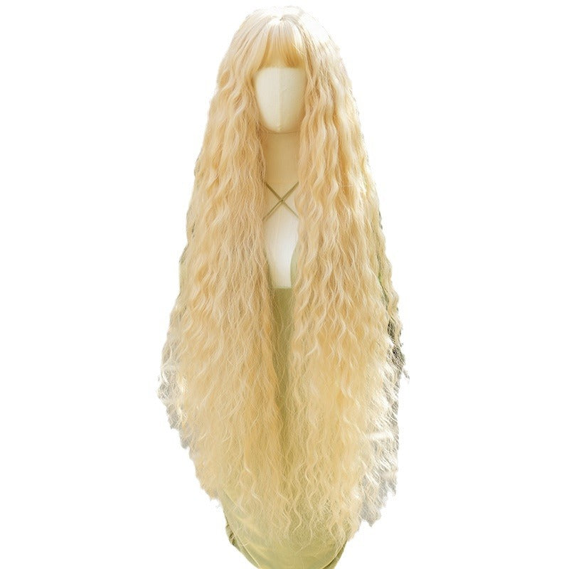 White Smoke Cute Light Blonde Wool Curl Wig - Lolita Fashion (Super Long Bangs) (FEVERCOS)