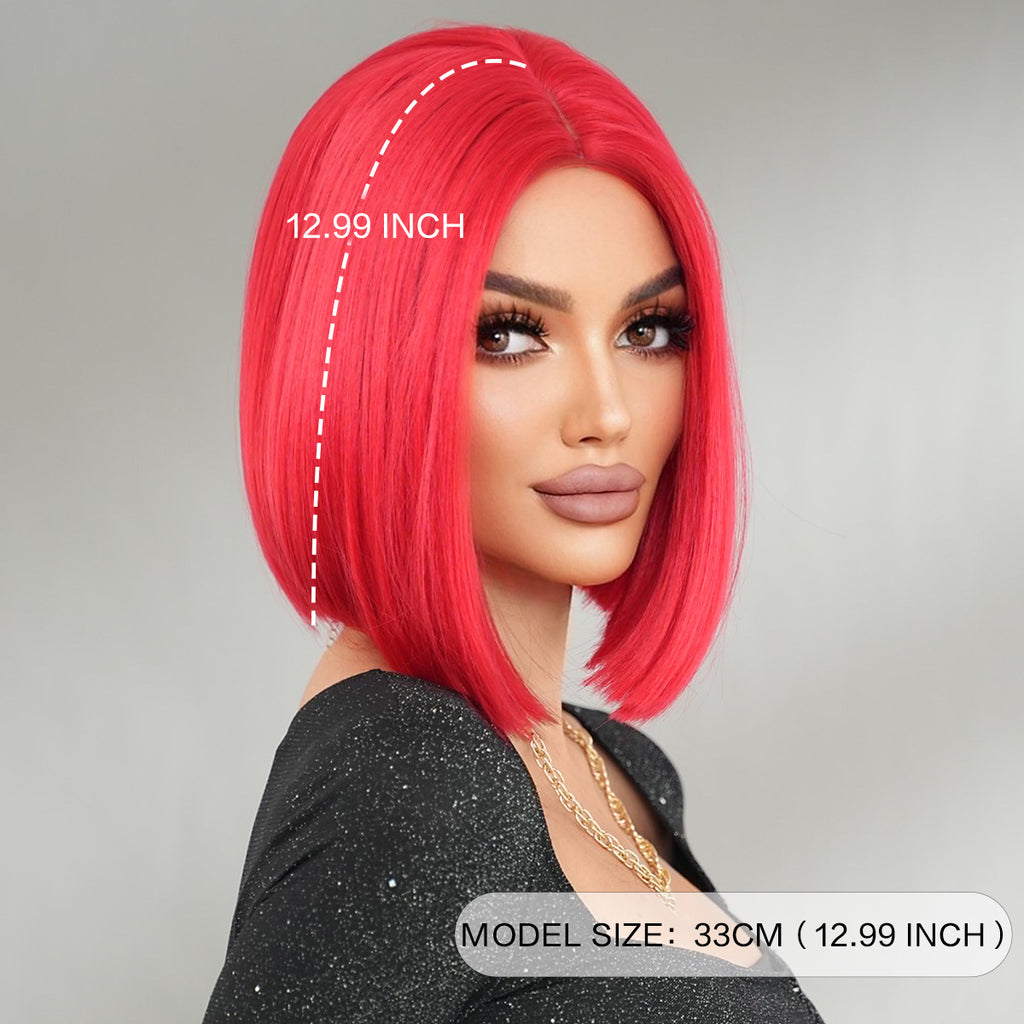 Gray Vibrant Red Short Wig - Halloween Collection (Middle Part Straight) (FEVERCOS)