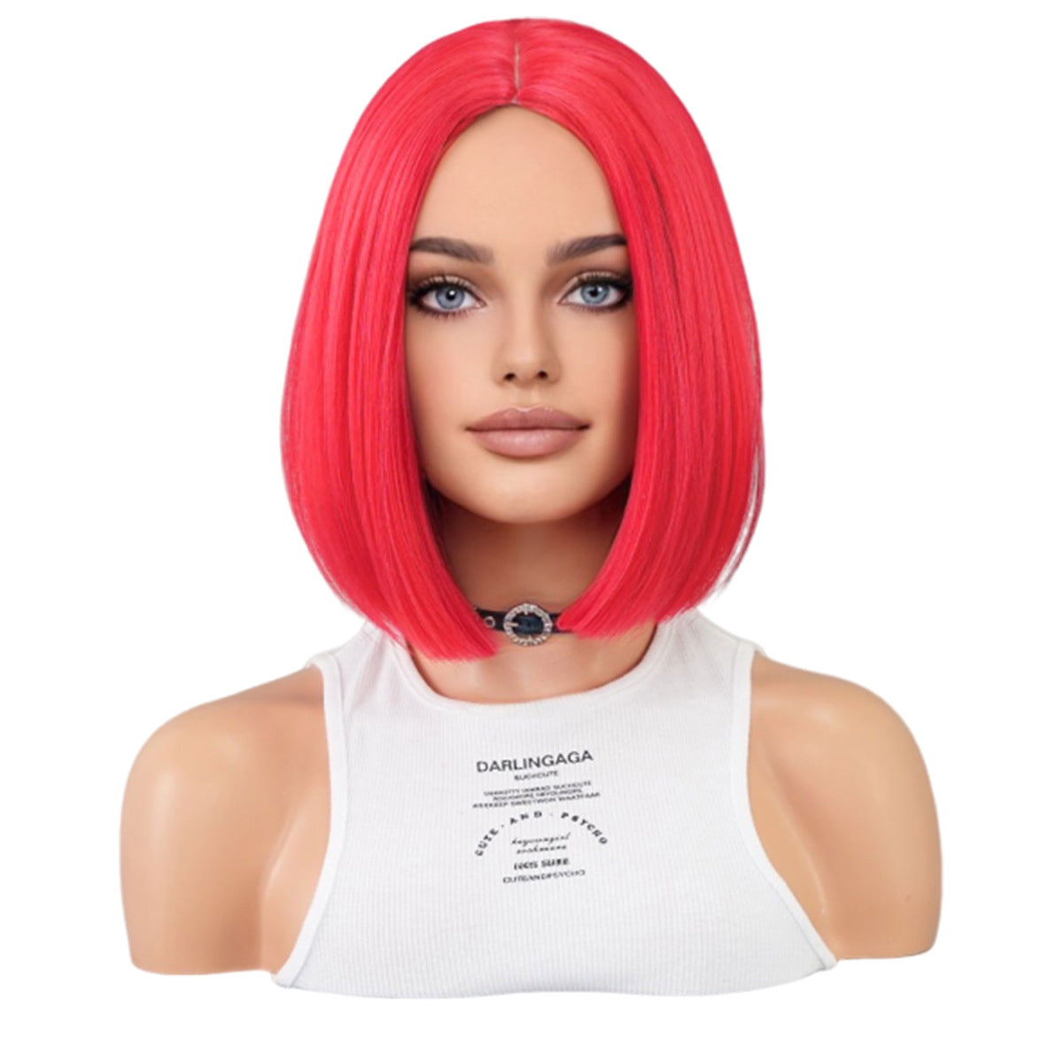 White Smoke Vibrant Red Short Wig - Halloween Collection (Middle Part Straight) (FEVERCOS)