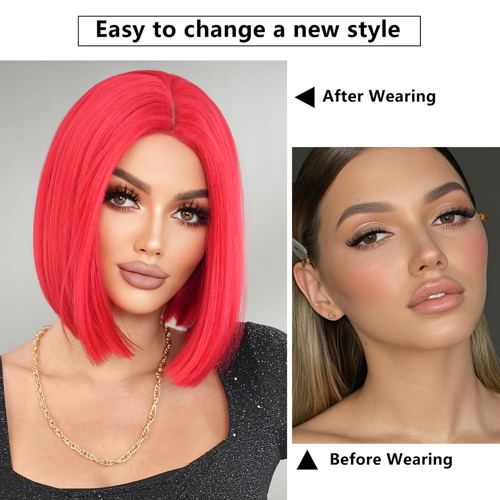 White Smoke Vibrant Red Short Wig - Halloween Collection (Middle Part Straight) (FEVERCOS)
