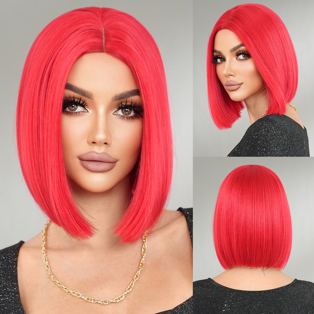 Tan Vibrant Red Short Wig - Halloween Collection (Middle Part Straight) (FEVERCOS)
