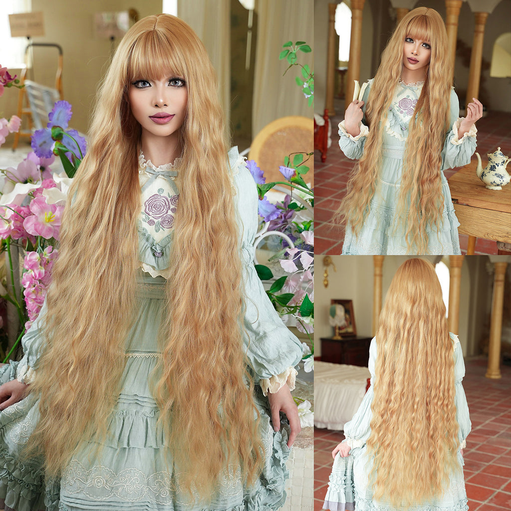 Rosy Brown Cute Light Blonde Wool Curl Wig - Lolita Fashion (Super Long Bangs) (FEVERCOS)