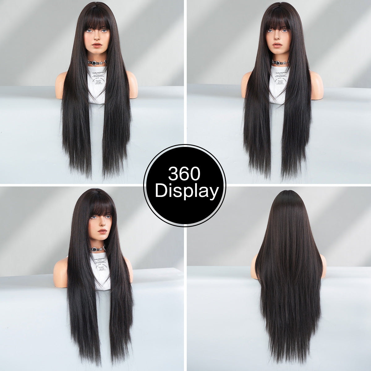 Lavender Ultra Long Black Straight Wig - Everyday Fashion (Layered Cut Bangs) (FEVERCOS)