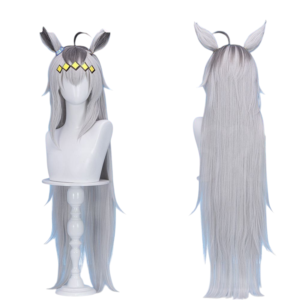 White Smoke Oguri Cap Cosplay Wig - Uma Musume (90cm Layered Gradient with Ears) (FEVERCOS)