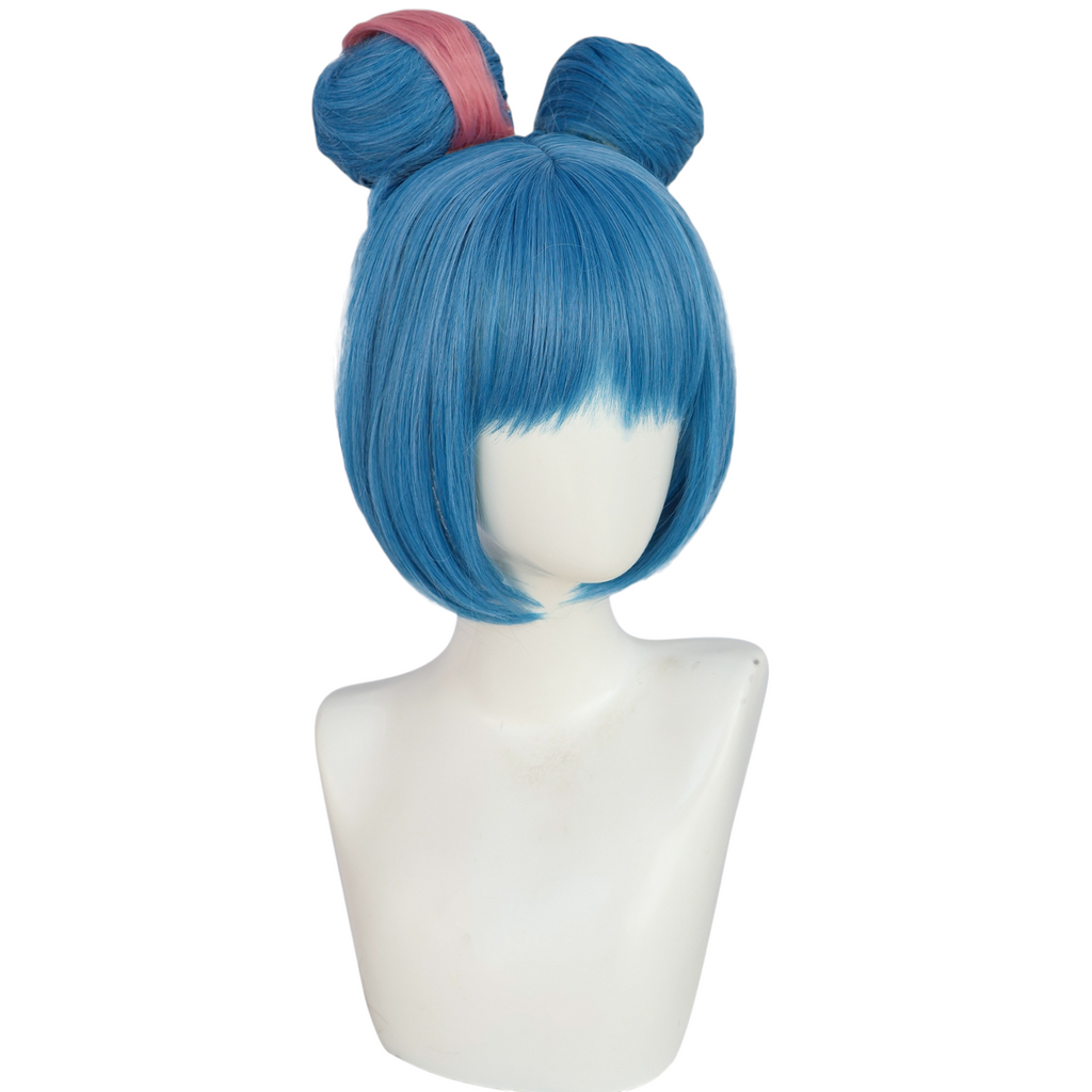 Light Gray Jinx Cosplay Wig - Arcane / LoL (Blue Twin Buns / Odango) (FEVERCOS) League of Legends