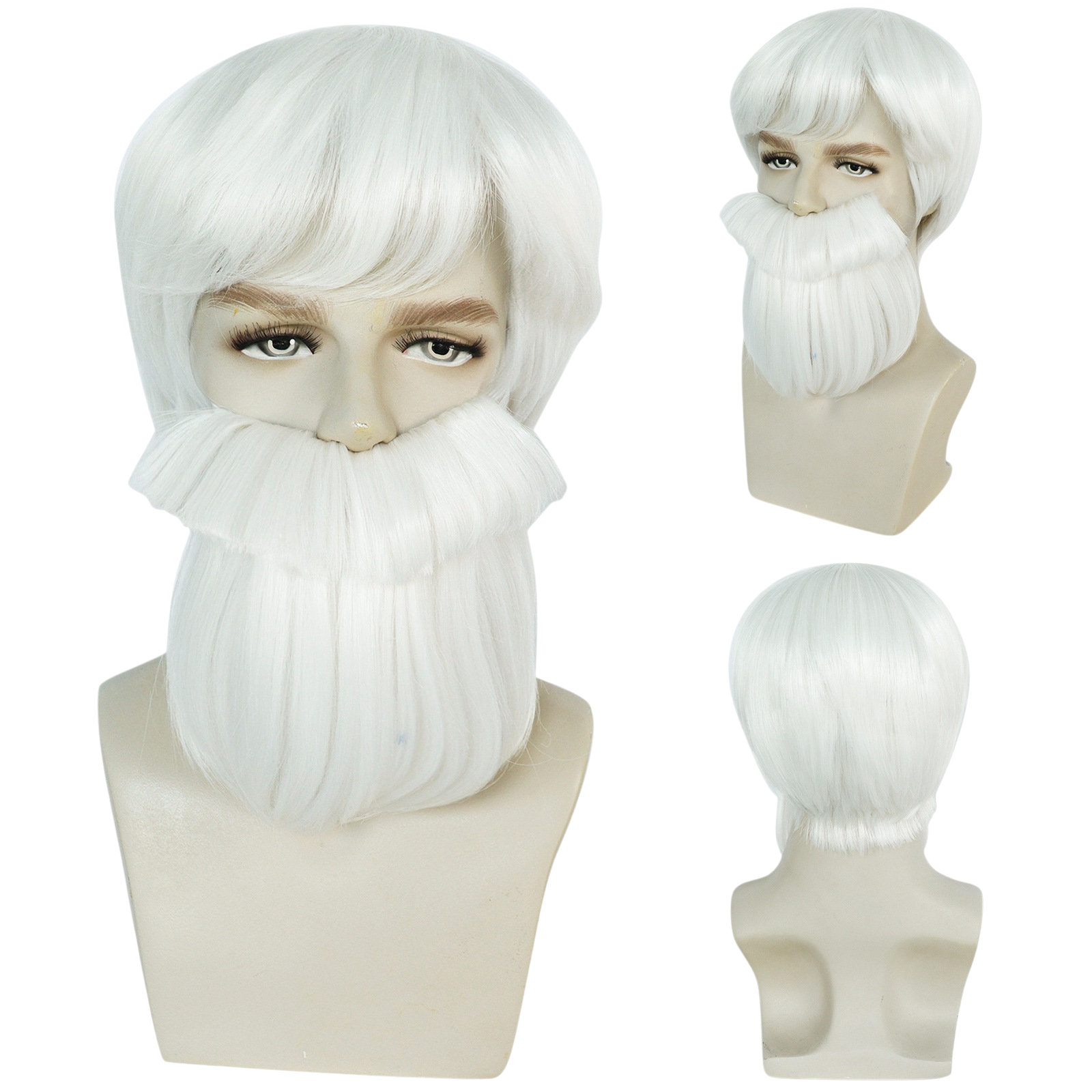 Light Gray Colonel Sanders Cosplay Wig & Beard Set - KFC (White) (FEVERCOS)
