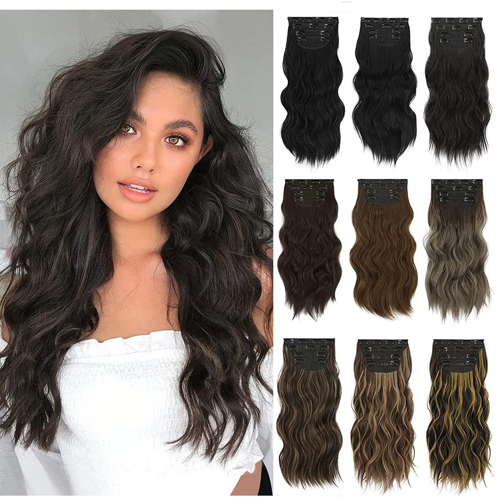 White Smoke Voluminous Water Wave 4-Piece Clip-In - Western Glamour (Long Curly Texture) Hair Extension