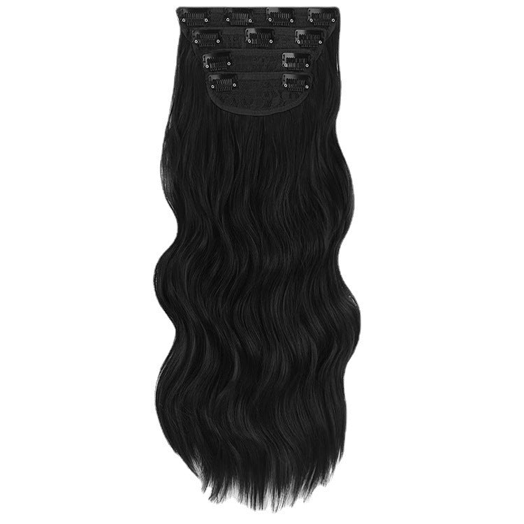 Black Voluminous Water Wave 4-Piece Clip-In - Western Glamour (Long Curly Texture) Hair Extension