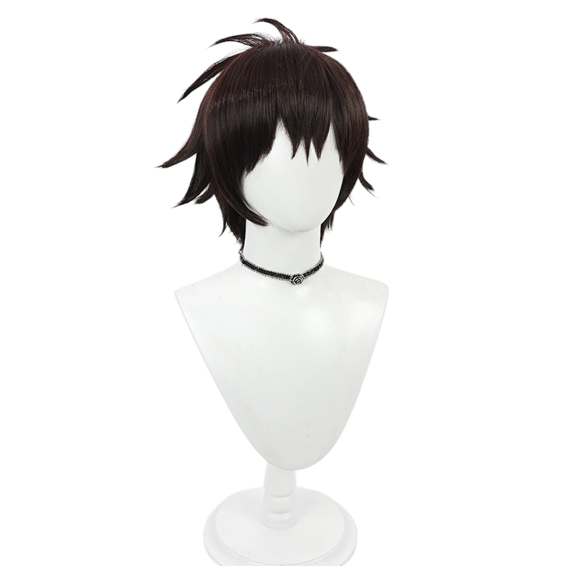White Smoke Orter Madl Cosplay Wig - Mashle: Magic and Muscles (Dark Brown Teased Flipped) (FEVERCOS)
