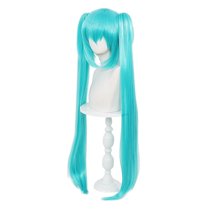White Smoke Hatsune Miku (McDonald's Collab Ver.) Cosplay Wig - (Teal Tiger Clip Ponytails) (FEVERCOS)