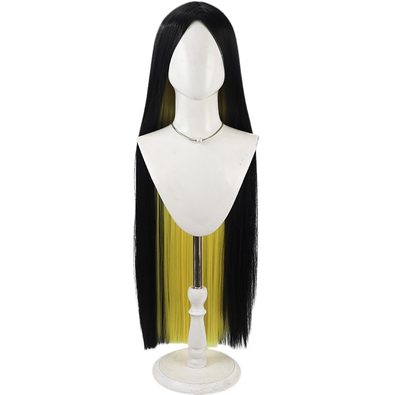 White Smoke Sir Pentious Cosplay Wig - Hazbin Hotel (Black/Yellow Scalp Style) (FEVERCOS)