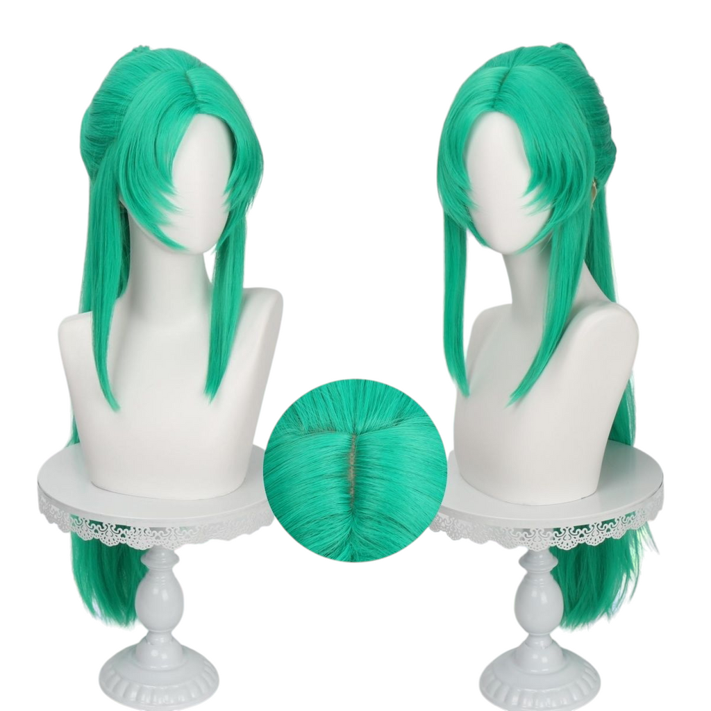 White Smoke Mion Sonozaki Cosplay Wig - Village Heir (Green Ponytail) (FEVERCOS) Higurashi When They Cry