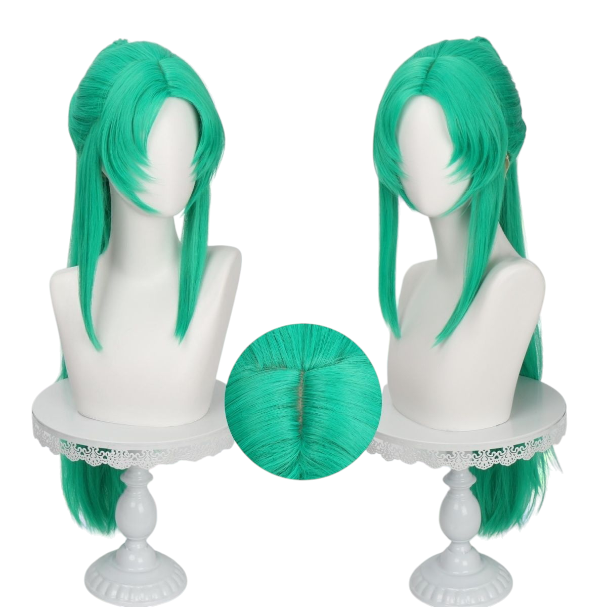 White Smoke Mion Sonozaki Cosplay Wig - Village Heir (Green Ponytail) (FEVERCOS) Higurashi When They Cry