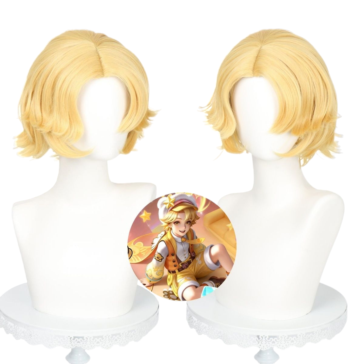 White Smoke Sang Qi Cosplay Wig - Line Puppy Skin (Blonde Flipped Scalp) (FEVERCOS) Honor of Kings