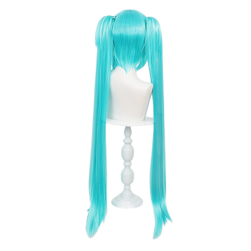 White Smoke Hatsune Miku (McDonald's Collab Ver.) Cosplay Wig - (Teal Tiger Clip Ponytails) (FEVERCOS)