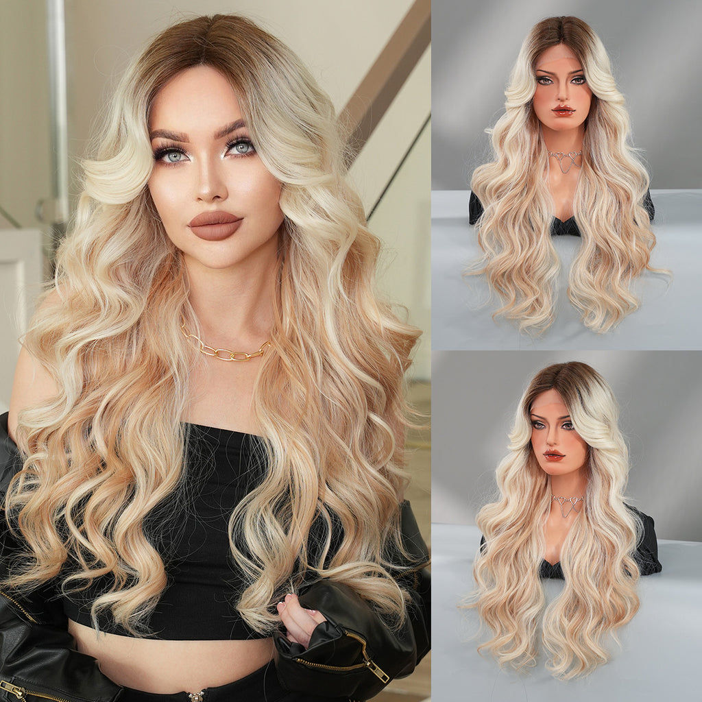 Rosy Brown Platinum Blonde Highlight Lace Wig - Elite Lace Fronts (T-Part Wavy) (FEVERCOS)