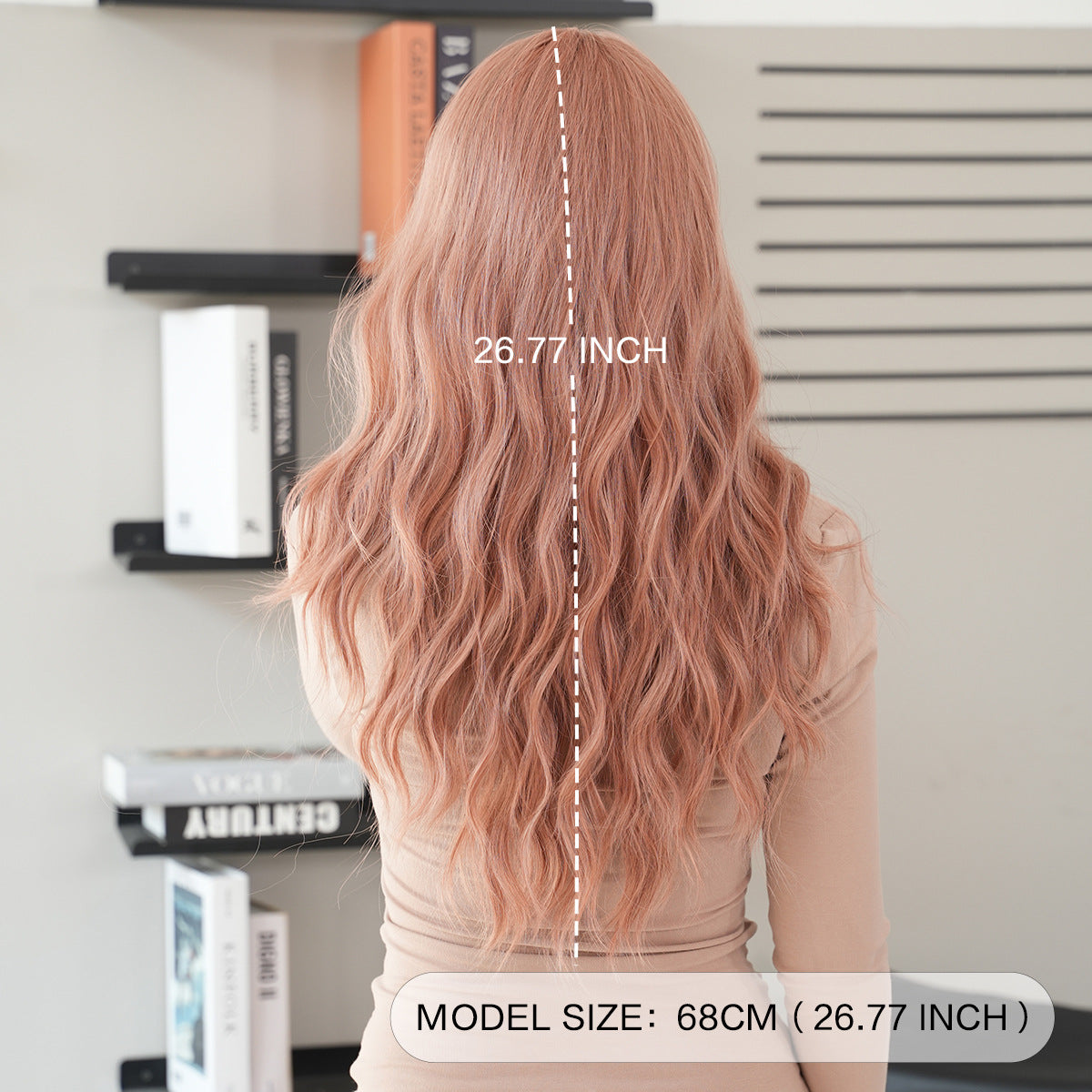 Gray Pink Brown Long Wavy Wig - Everyday Fashion (Viral Fluffy Bangs) (FEVERCOS)