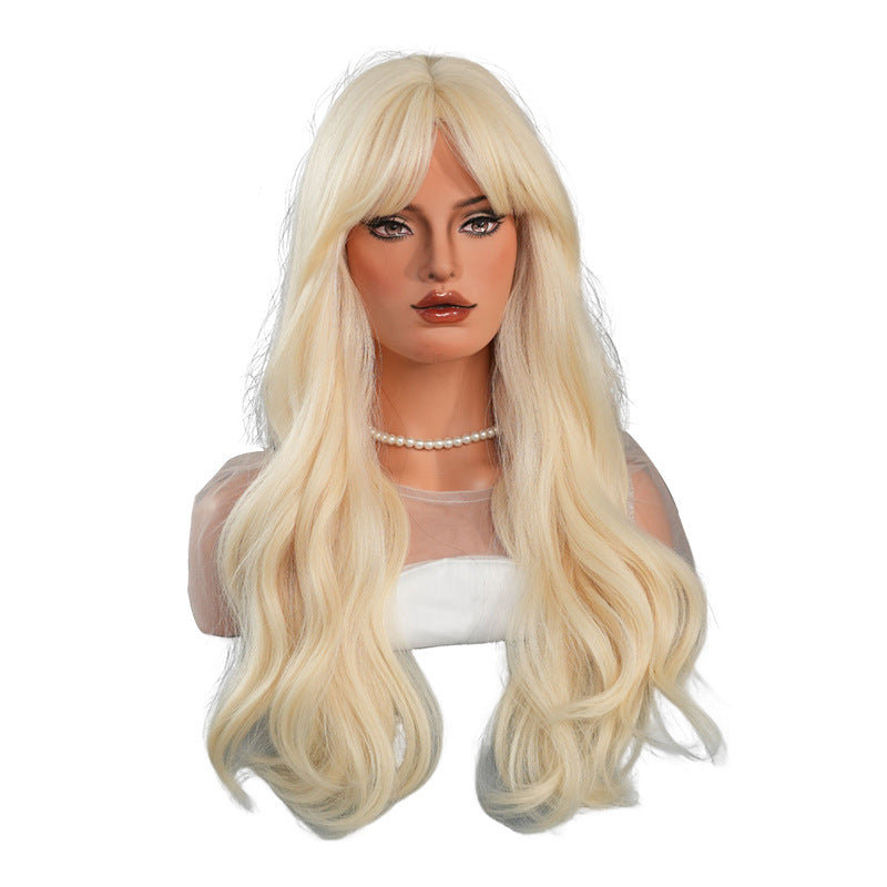 White Smoke Barbie Cosplay Wig - Cosplay Collection (Golden Blonde Wavy Curtain Bangs) (FEVERCOS)