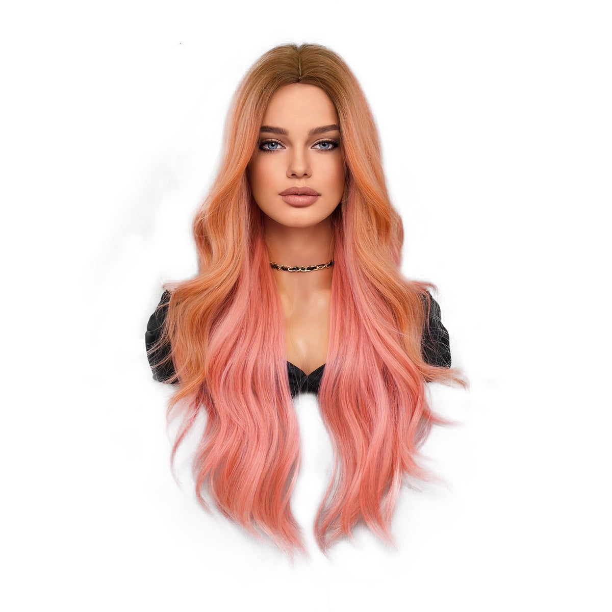 White Smoke Pink Gradient Long Wavy Wig - Party Collection (Middle Part) (FEVERCOS)
