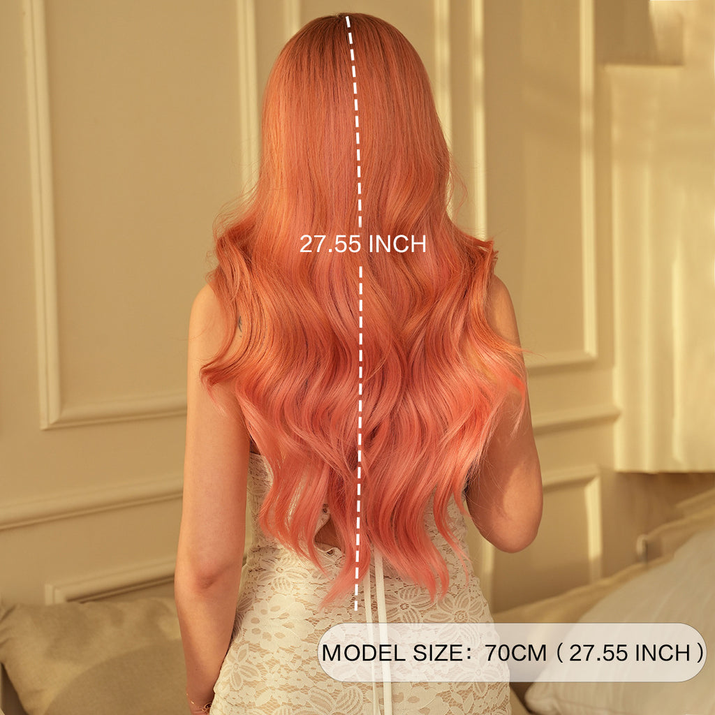 Dark Khaki Pink Gradient Long Wavy Wig - Party Collection (Middle Part) (FEVERCOS)