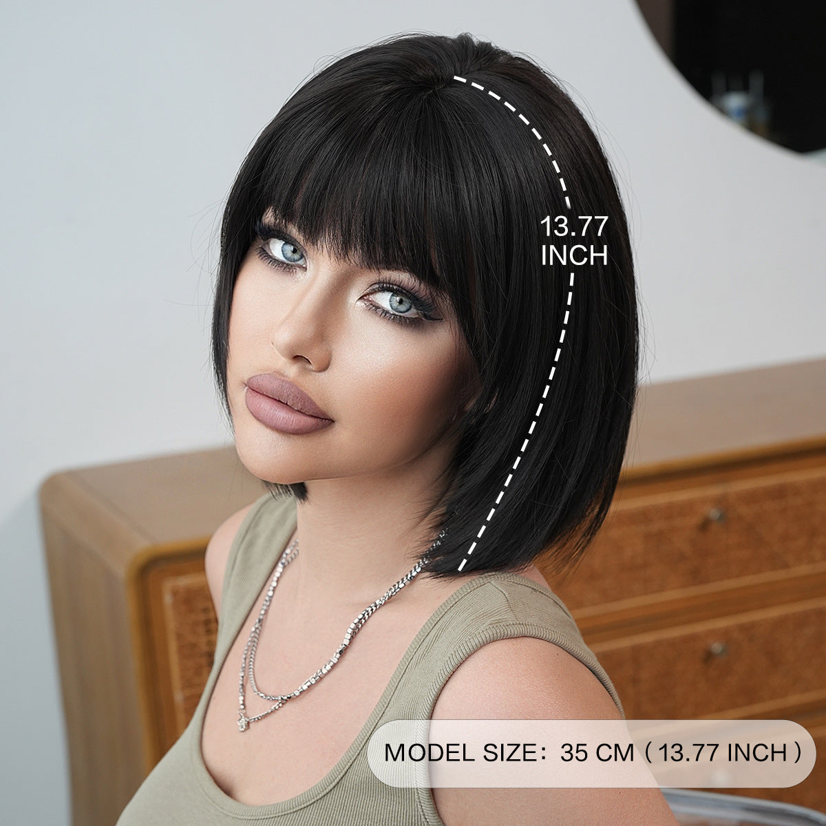 Light Gray Natural Black Korean Bob Wig - Everyday Fashion (Fluffy Short Straight) (FEVERCOS)