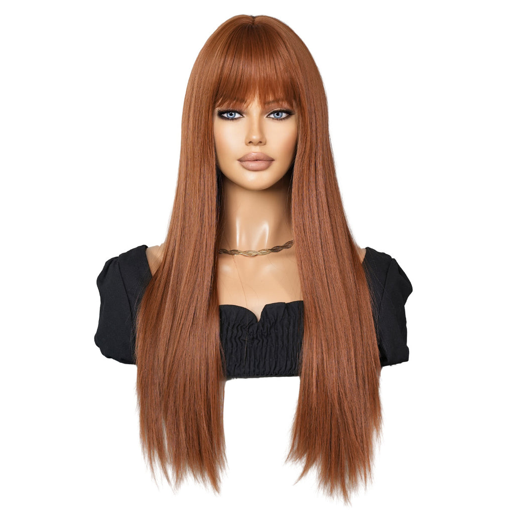 White Smoke Ginger Long Straight Wig - Urban Fashion (Blunt Bangs) (FEVERCOS)