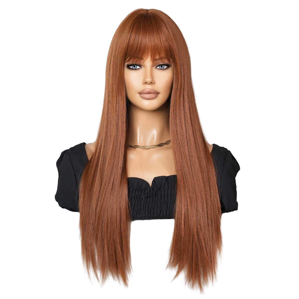 White Smoke Ginger Long Straight Wig - Urban Fashion (Blunt Bangs) (FEVERCOS)