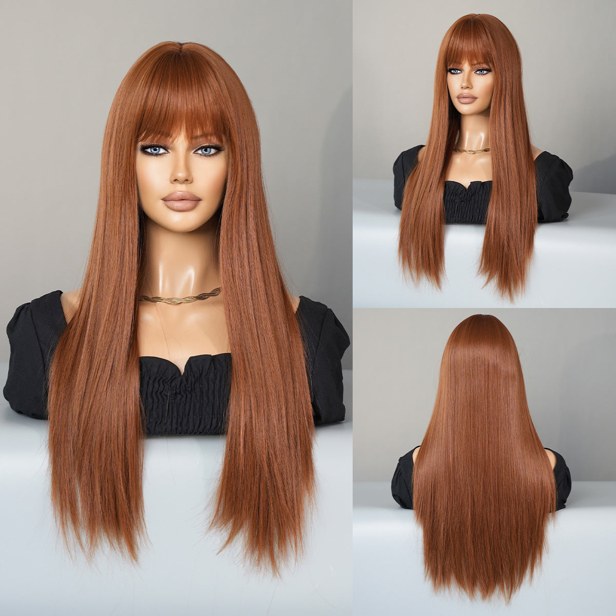 Light Gray Ginger Long Straight Wig - Urban Fashion (Blunt Bangs) (FEVERCOS)