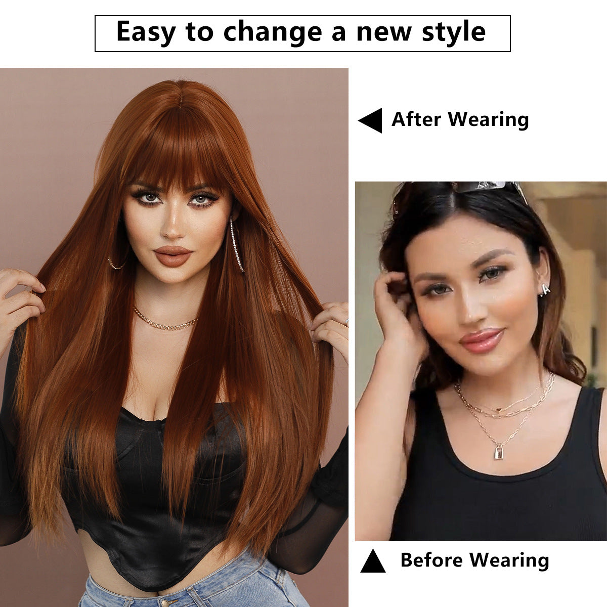 White Smoke Ginger Long Straight Wig - Urban Fashion (Blunt Bangs) (FEVERCOS)