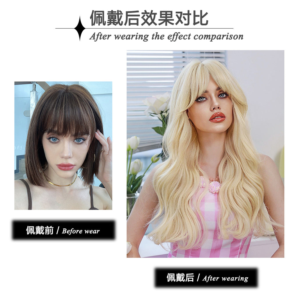 White Smoke Barbie Cosplay Wig - Cosplay Collection (Golden Blonde Wavy Curtain Bangs) (FEVERCOS)