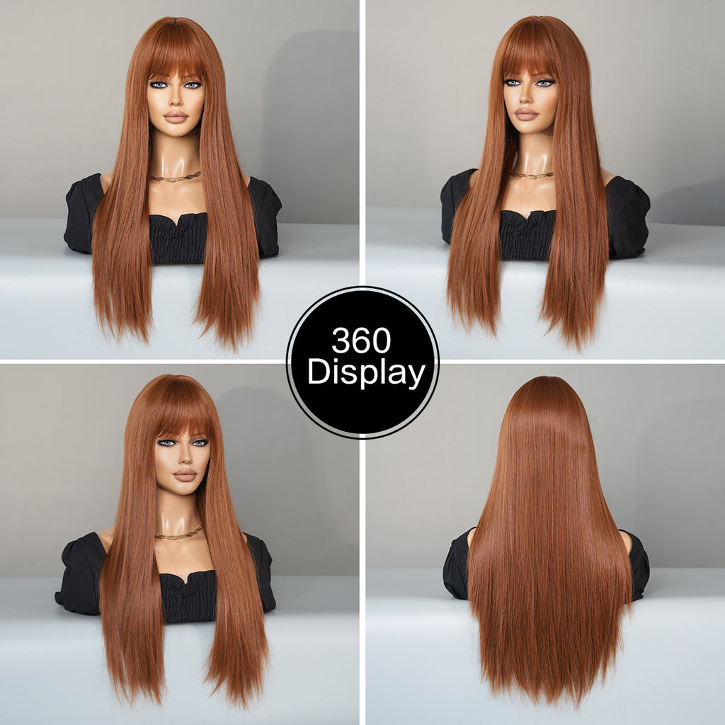 Gray Ginger Long Straight Wig - Urban Fashion (Blunt Bangs) (FEVERCOS)