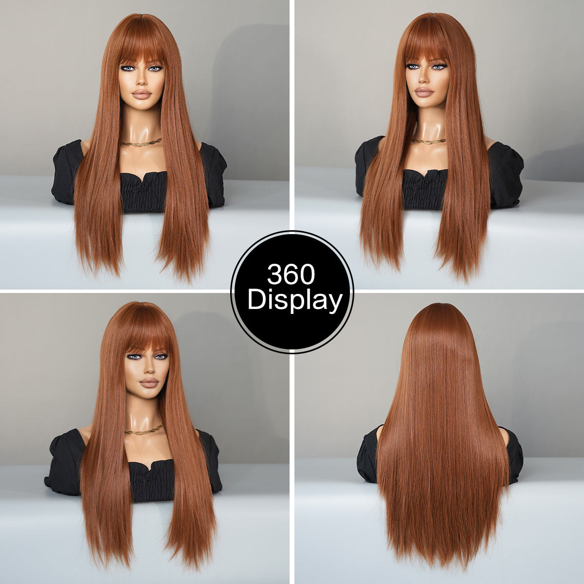Gray Ginger Long Straight Wig - Urban Fashion (Blunt Bangs) (FEVERCOS)