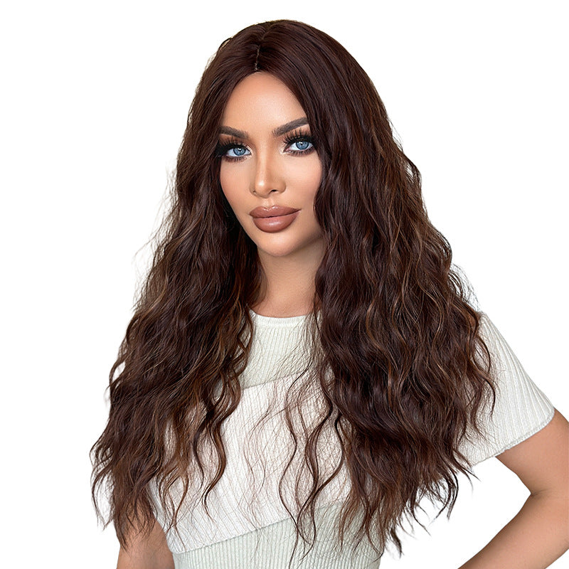 White Smoke Honey Wax Brown Long Wavy Wig - Everyday Fashion (Middle Part) (FEVERCOS)