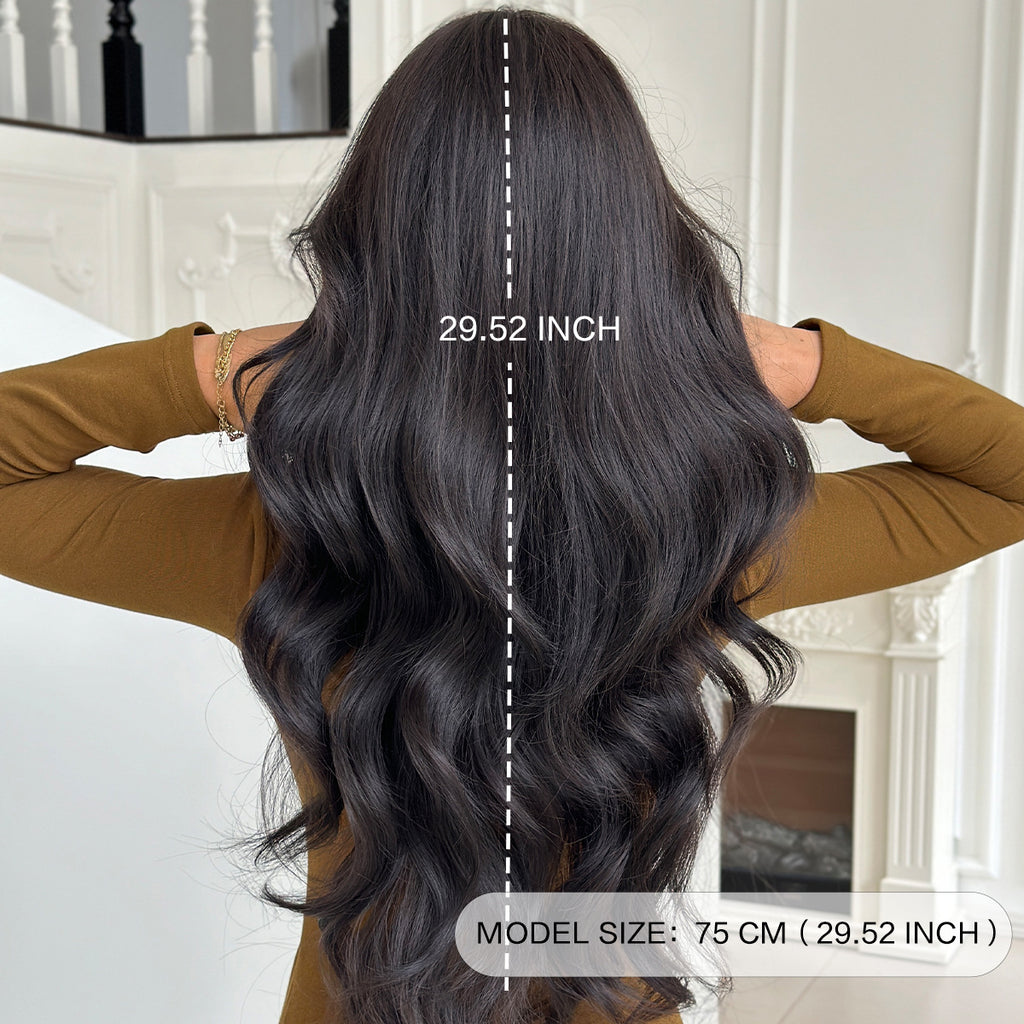 Light Gray Black Tea Long Wavy Wig - Everyday Fashion (Fluffy Bangs) (FEVERCOS)